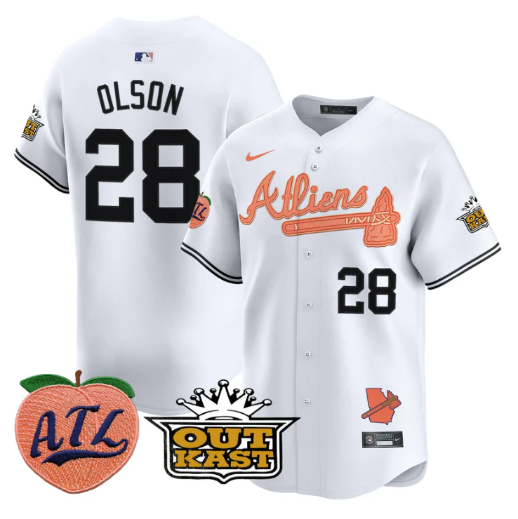 Matt Olson Jersey #28 Atlanta Braves Atliens Peach Vapor Premier Limited Stitched White