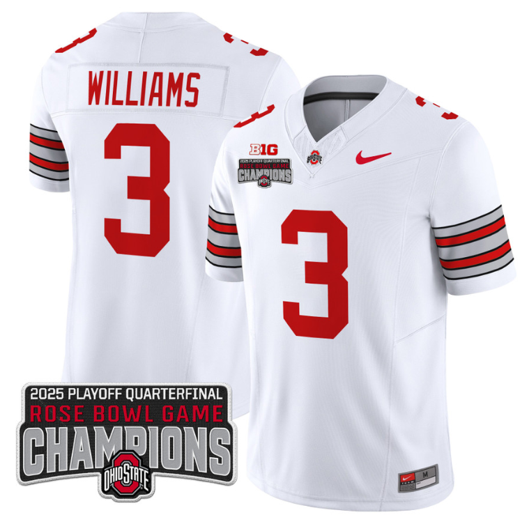 Miyan Williams Jersey #3 Ohio State 2025 Rose Bowl Champions Patch White