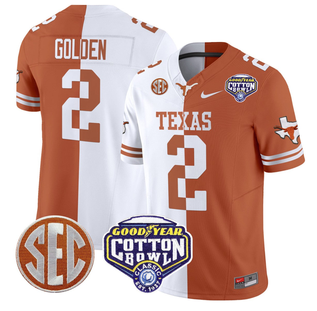Matthew Golden Jersey #2 Texas Longhorns Cotton Bowl Patch Stitched Split
