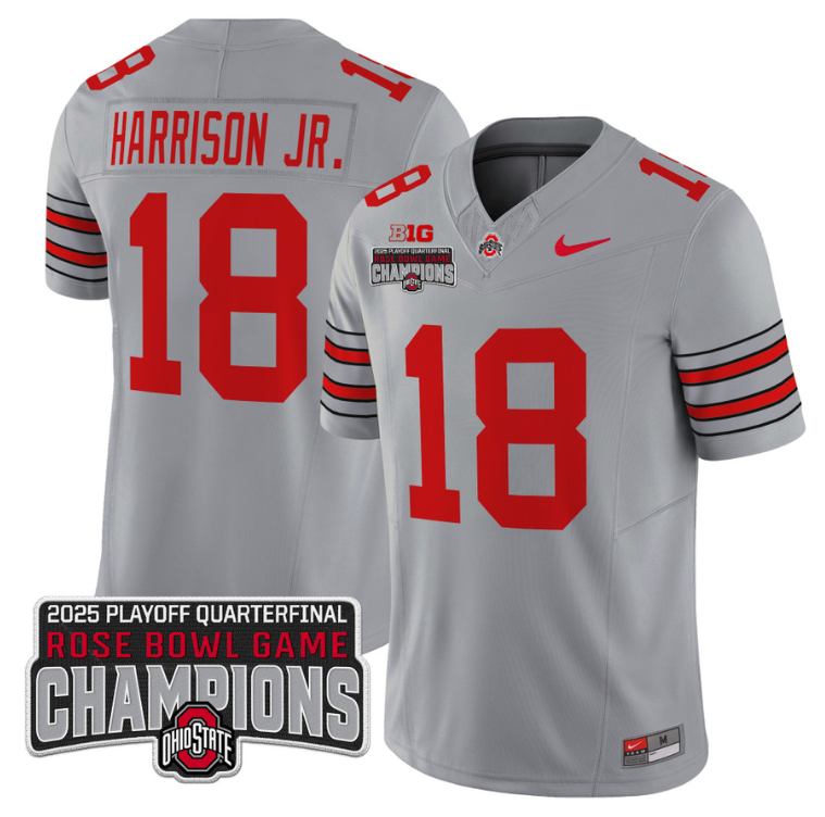 Marvin Harrison Jr Jersey #18 Ohio State 2025 Rose Bowl Champions Patch Gray