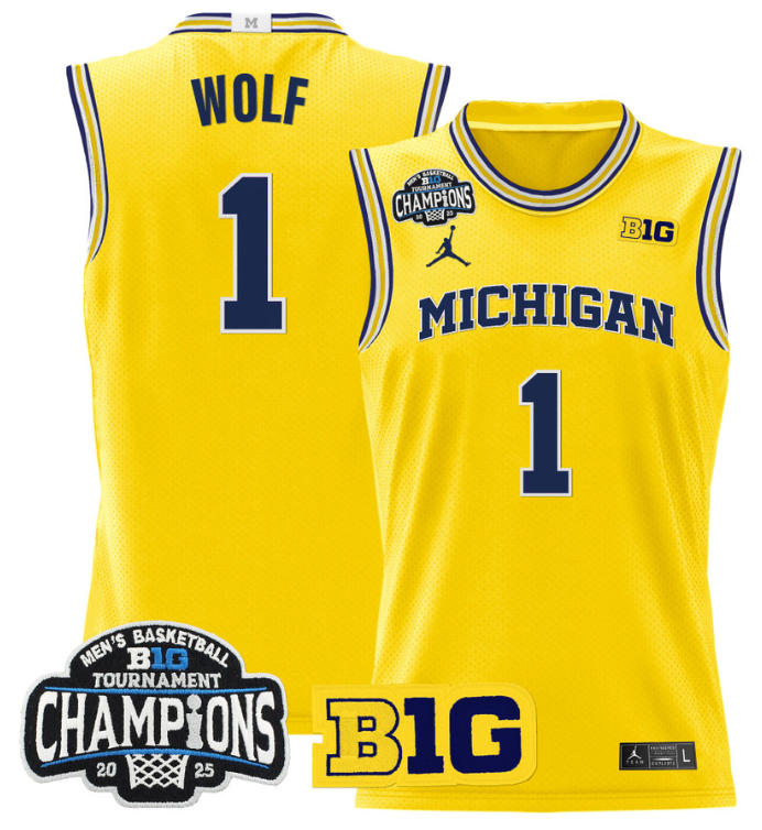 Men Danny Wolf Jersey #1 Michigan Wolverines 2025 Big Ten Champions Maize