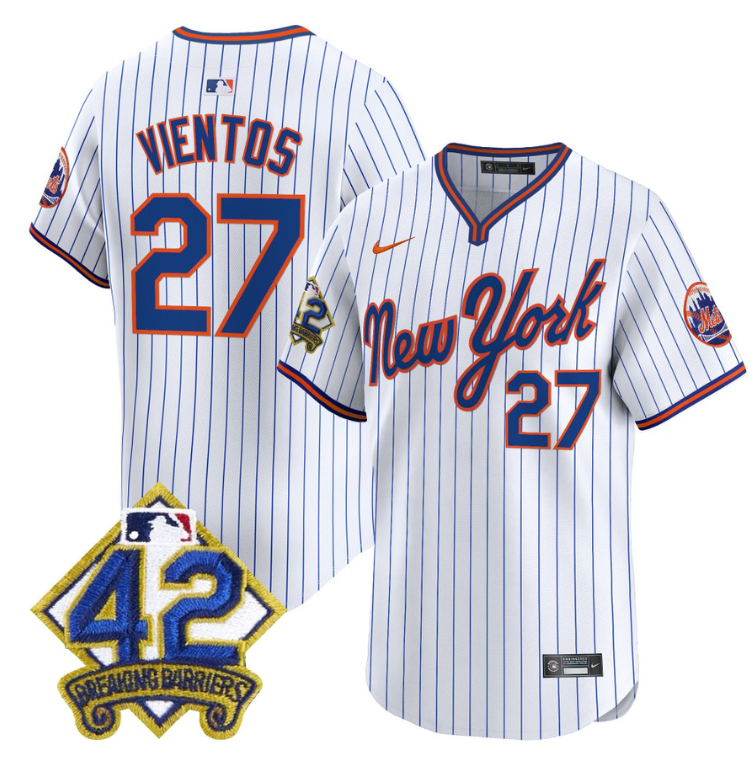 Mark Vientos Jersey #27 New York Mets 2025 Jackie Robinson Patch Road Alternate Stitched Pinstripe