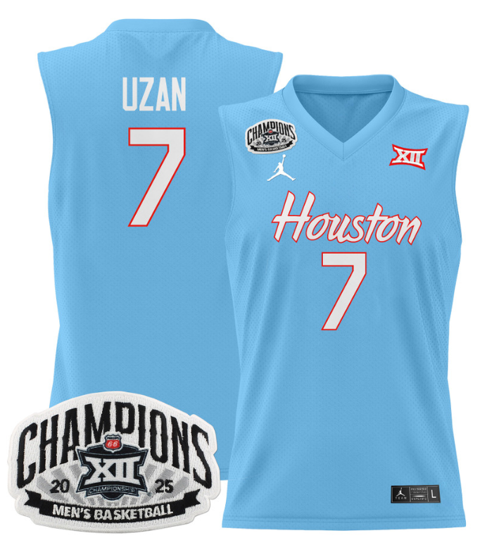 Men Milos Uzan Jersey #7 Houston Cougar 2025 Big 12 Champions Stitched Blue