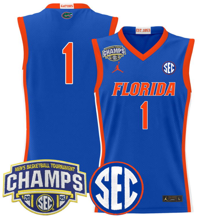 Men Team Jersey #1 Florida Gators 2025 SEC Champions Stitched Royal