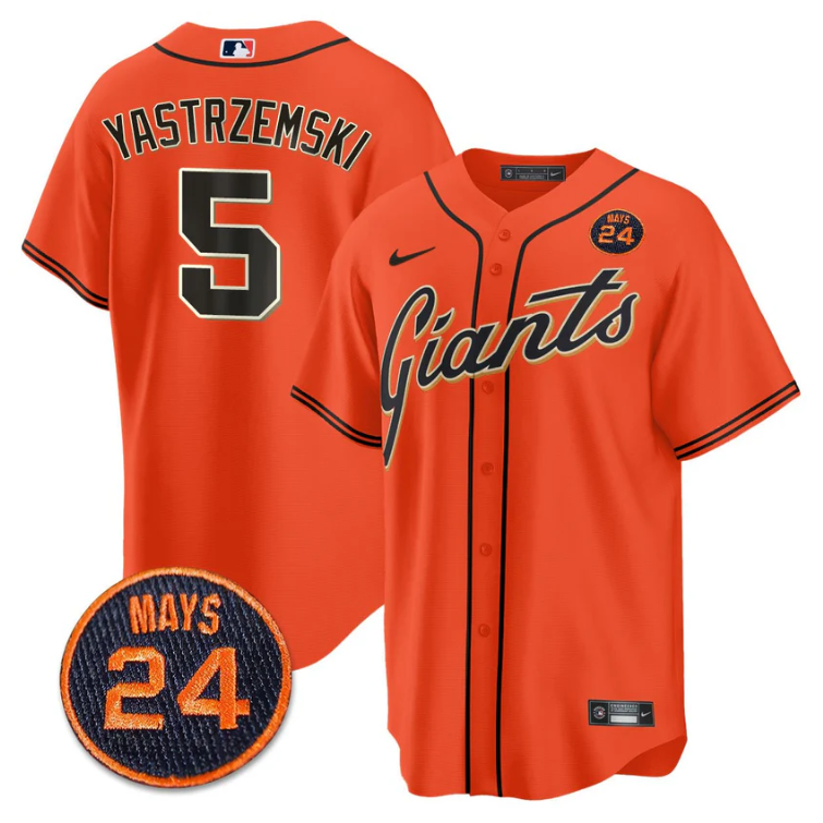 Mike Yastrzemski Jersey #5 San Francisco Giants #24 Willie Mays Patch 2024 Premier Orange