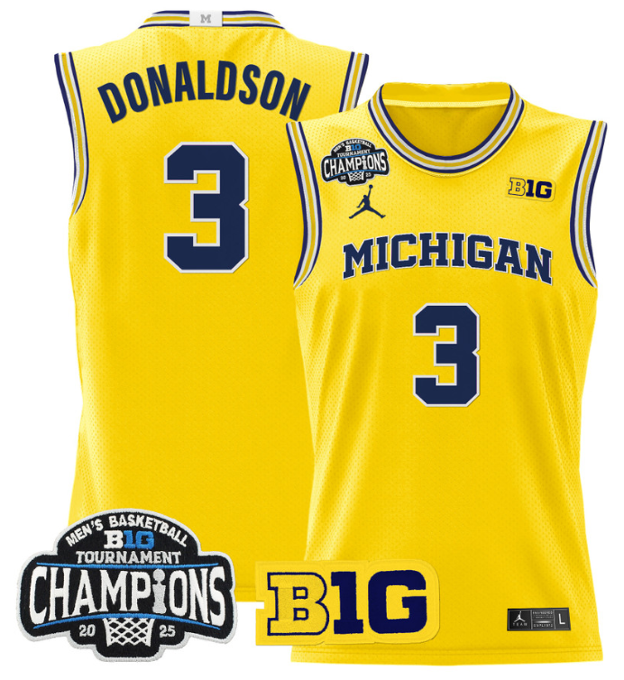 Men Tre Donaldson Jersey #3 Michigan Wolverines 2025 Big Ten Champions Maize