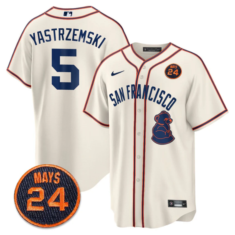 Mike Yastrzemski Jersey #5 San Francisco Giants #24 Willie Mays Patch 2024 Premier Gray