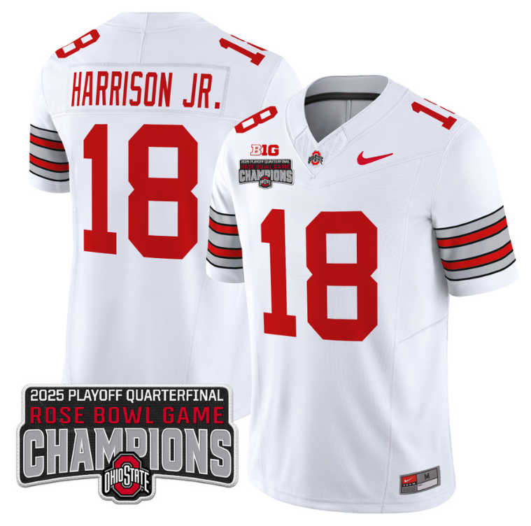 Marvin Harrison Jr Jersey #18 Ohio State 2025 Rose Bowl Champions Patch White