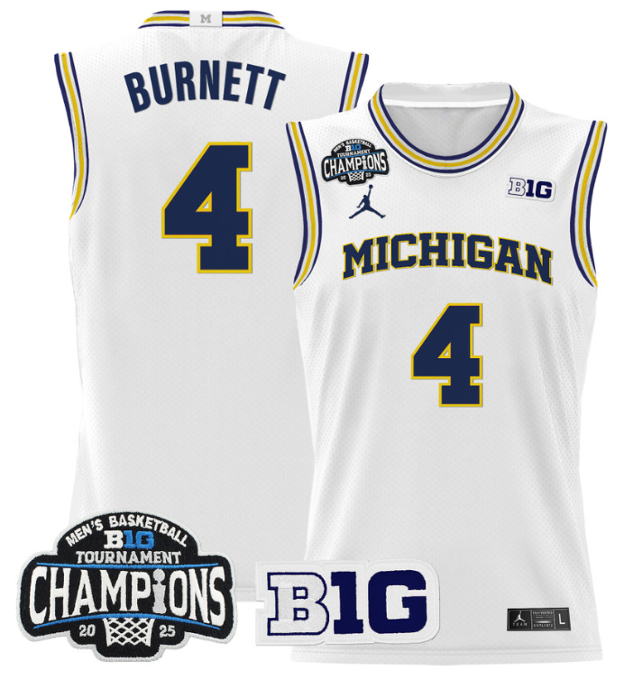 Men Nimari Burnett Jersey #4 Michigan Wolverines 2025 Big Ten Champions White
