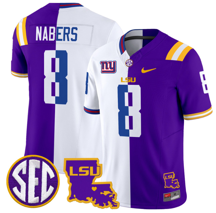 Malik Nabers Jersey #8 LSU Tiger Split Vapor Limited Football All Stitched