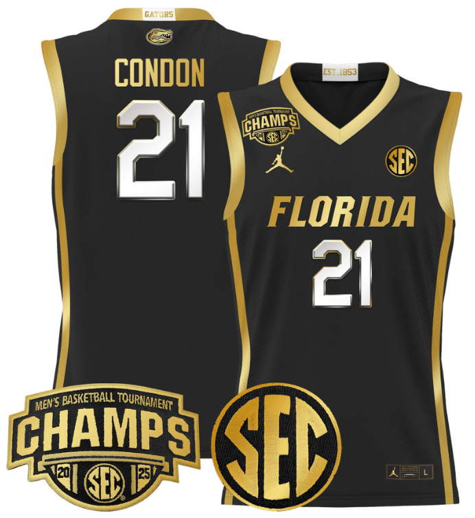 Men Alex Condon Jersey #21 Florida Gators 2025 SEC Champions Stitched Black Gold