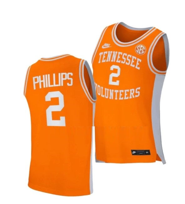 Men's #2 Julian Phillips Jersey Tennessee Volunteers College Basketball Jerseys Orange Retro