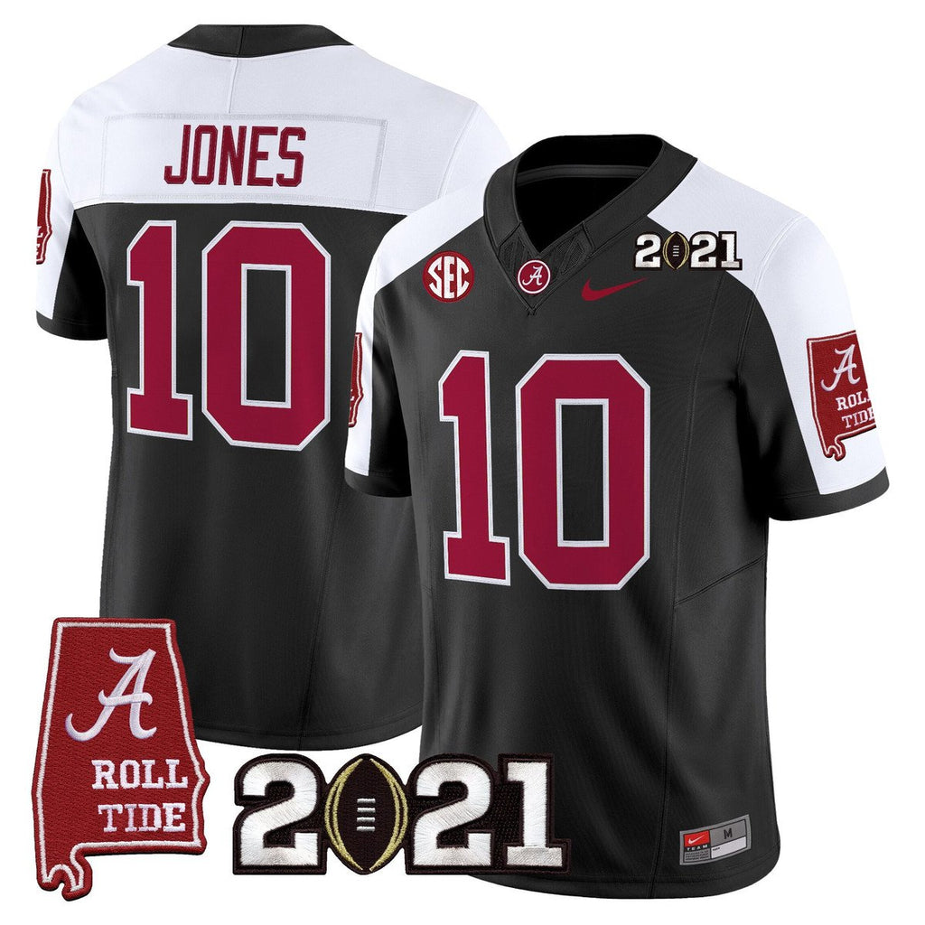 Mac Jones Jersey #10 Alabama 2021 CFP Championship Alabama Map Black Alter