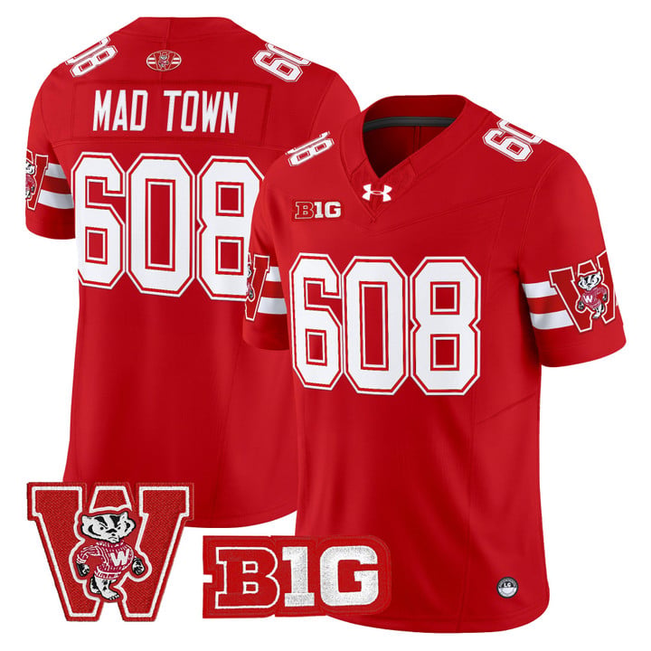 Mad Town Jersey #608 Wisconsin Badgers Throwback Stitched Red