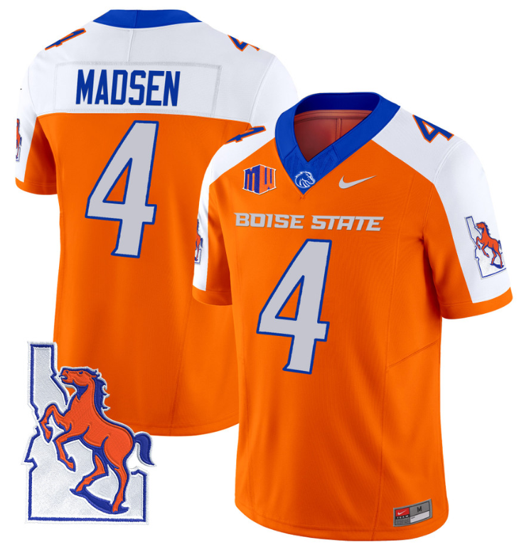 Maddux Madsen Jersey #4 Boise State Broncos 2024 Map Patch Vapor Football Orange Alternate