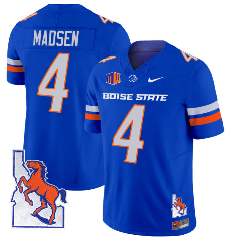 Maddux Madsen Jersey #4 Boise State Broncos 2024 Map Patch Vapor Football Royal