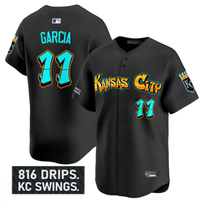 Maikel Garcia Jersey #11 Kansas City Royals Graffiti Crown Drop Stitched Black