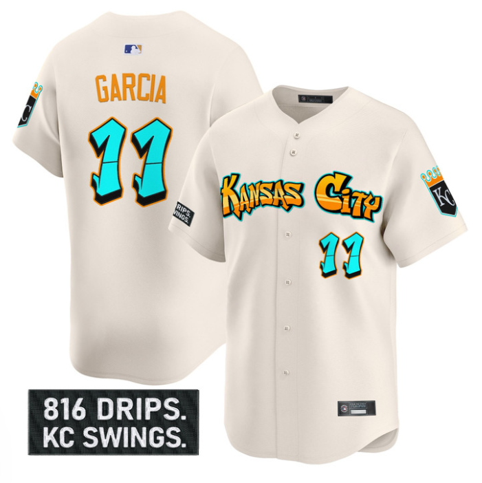 Maikel Garcia Jersey #11 Kansas City Royals Graffiti Crown Drop Stitched Cream