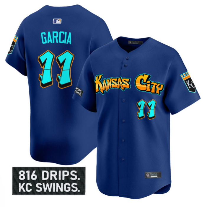 Maikel Garcia Jersey #11 Kansas City Royals Graffiti Crown Drop Stitched Royal