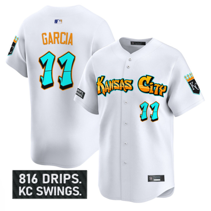Maikel Garcia Jersey #11 Kansas City Royals Graffiti Crown Drop Stitched White