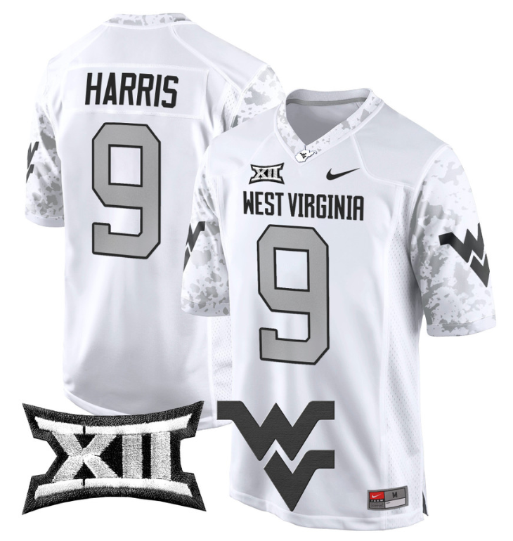 Major Harris Jersey #9 West Virginia Mountaineers Game Football White