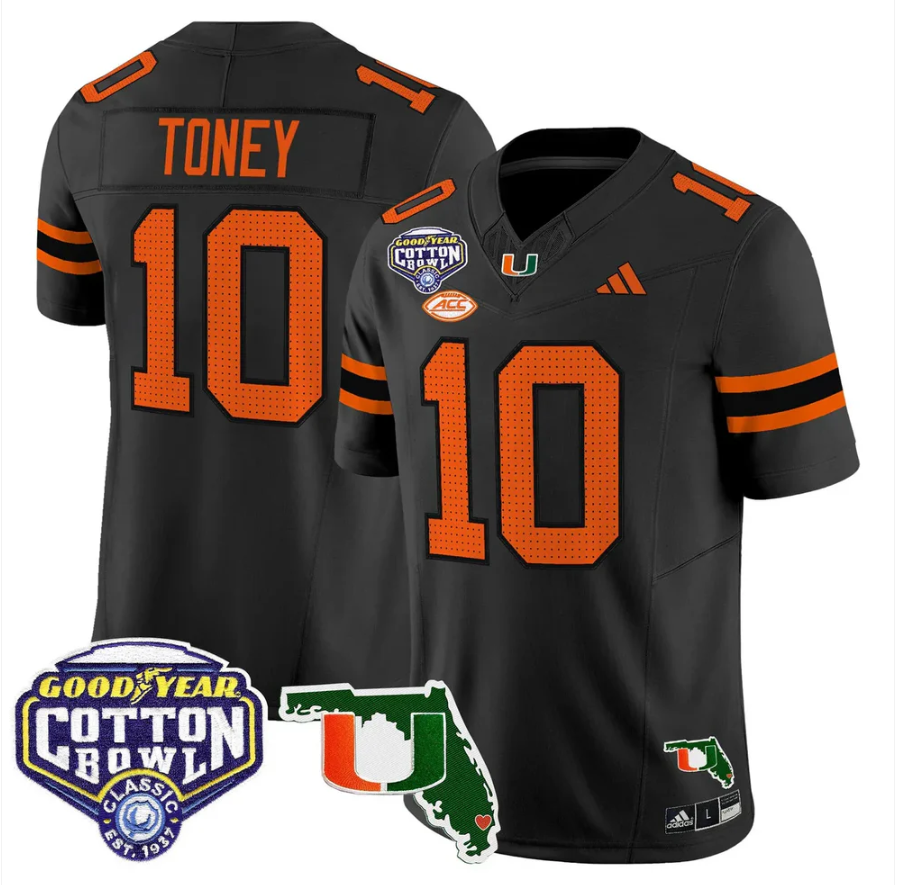 Malachi Toney Jersey #10 Miami Hurricanes 2025 Cotton Bowl Florida Stitched