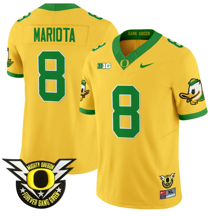Marcus Mariota Jersey #8 Oregon Duck Forever Gang Green Football Gold