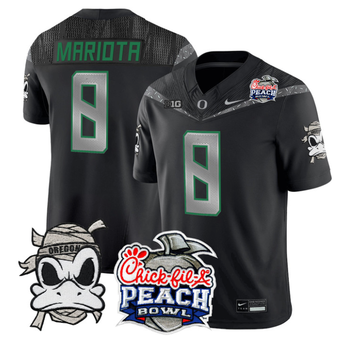 Marcus Mariota Jersey #8 Oregon Ducks Mummy Duck 2026 Peach Bowl Stitched Black
