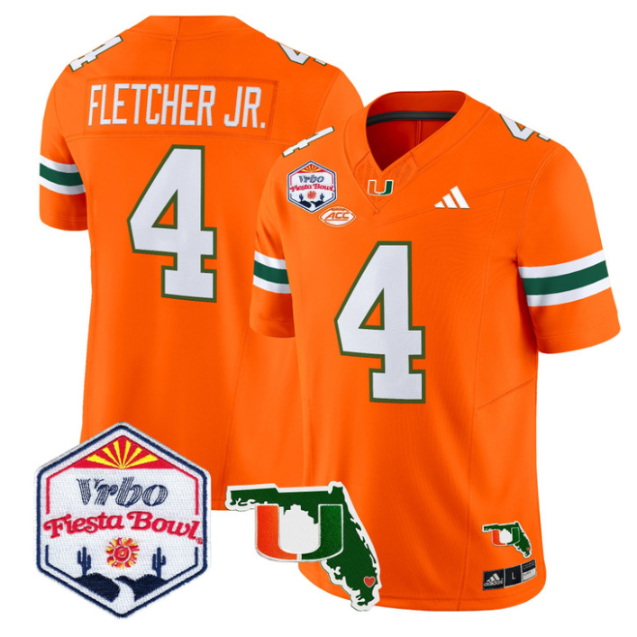 Mark Fletcher Jr Jersey #4 Miami Hurricanes 2026 Fiesta Bowl Florida Orange