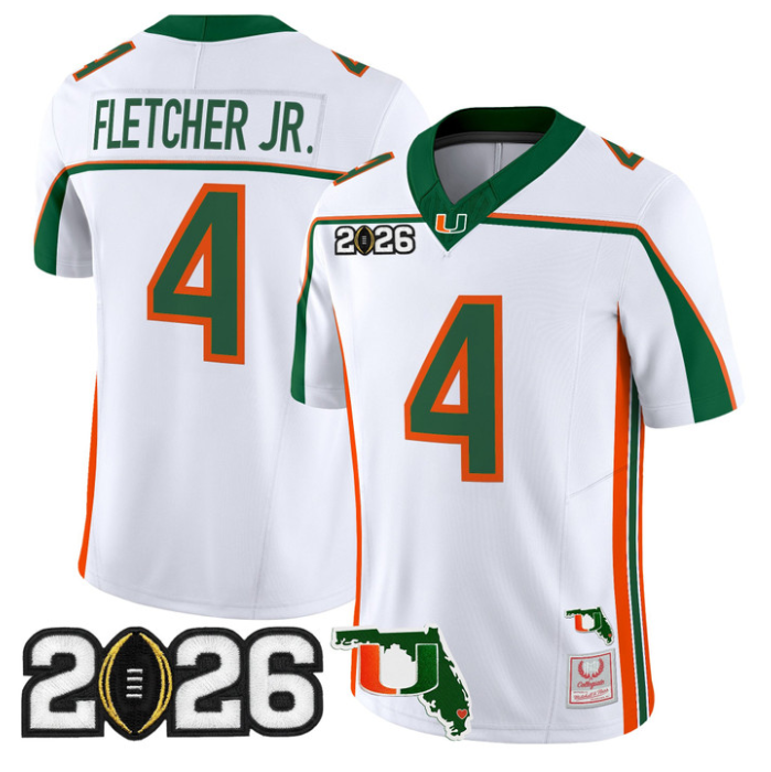 Mark Fletcher Jr Jersey #4 Miami Hurricanes Throwback 2026 CFP Final Florida