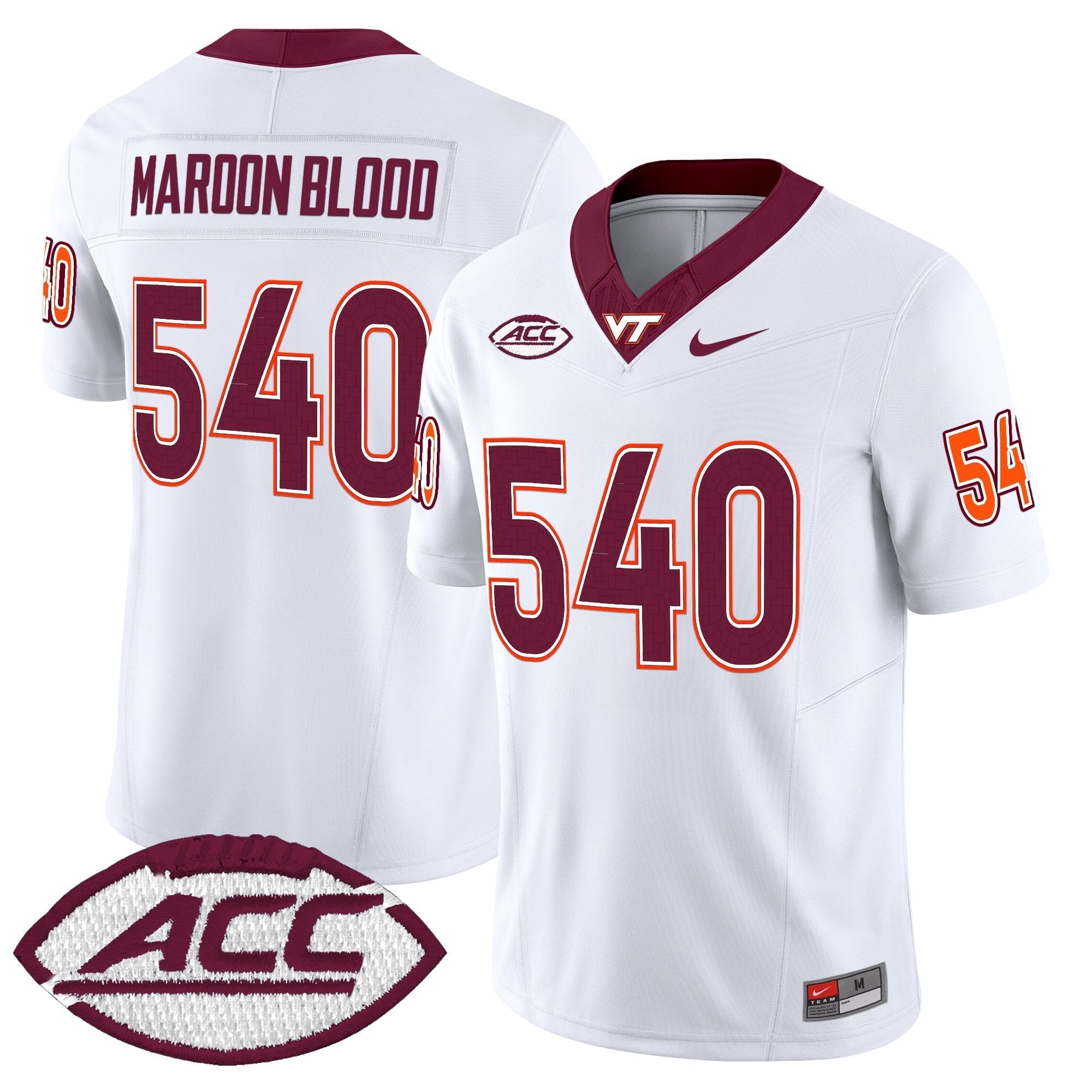 Maroon Blood Jersey #540 Virginia Tech Hokies 2025 Stitched White