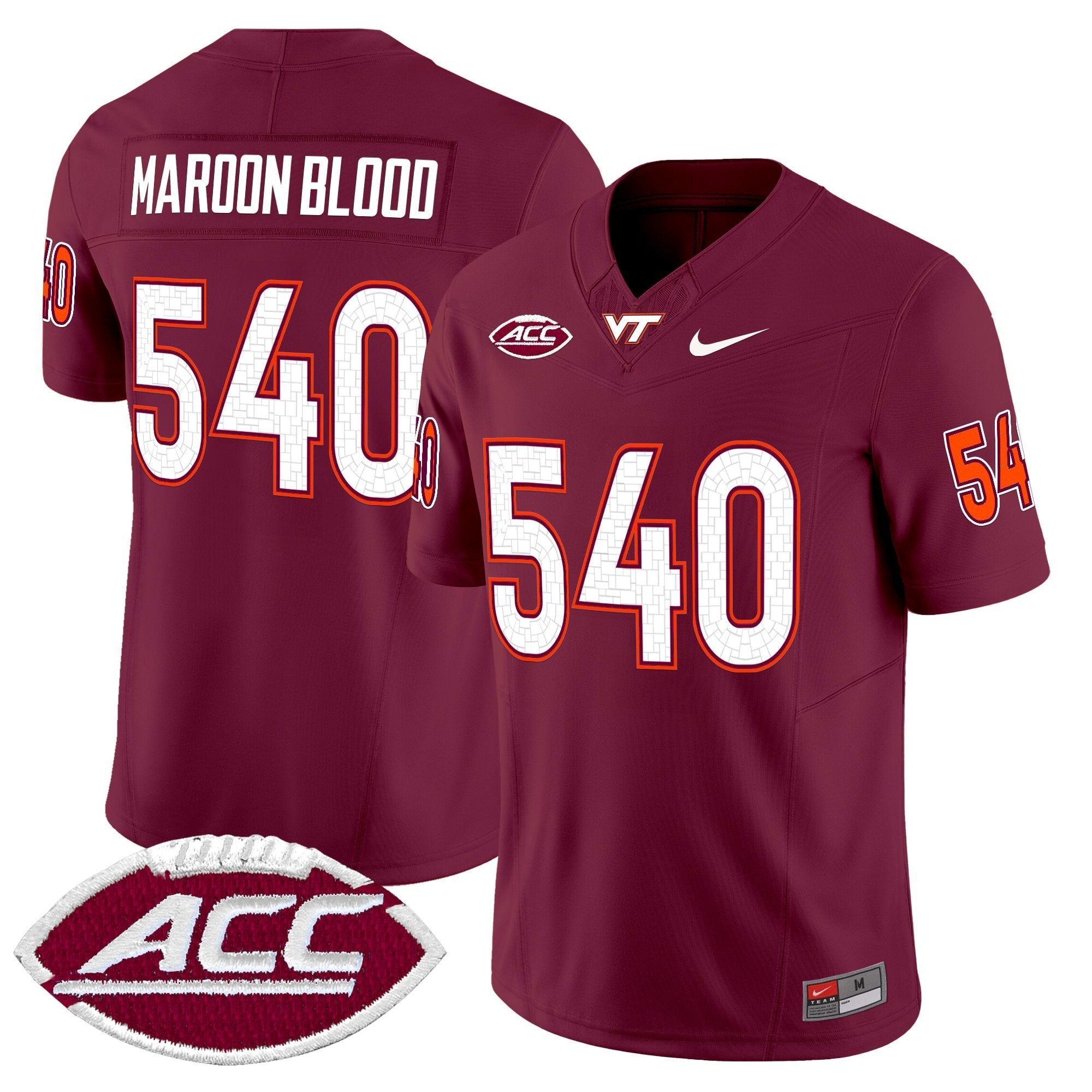 Maroon Blood Jersey #540 Virginia Tech Hokies 2025 Stitched Maroon