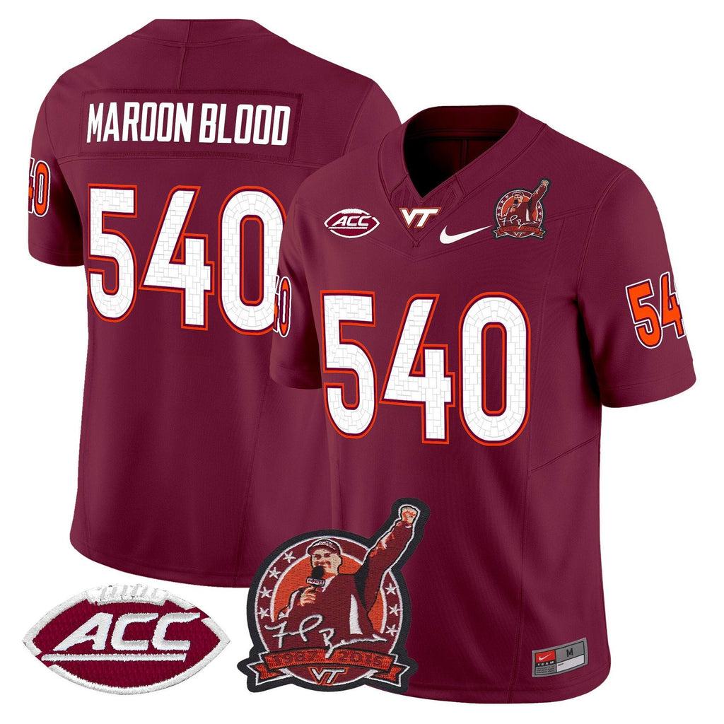 Maroon Blood Jersey #540 Virginia Tech Hokies Coach Frank Beamer 2025 Maroon