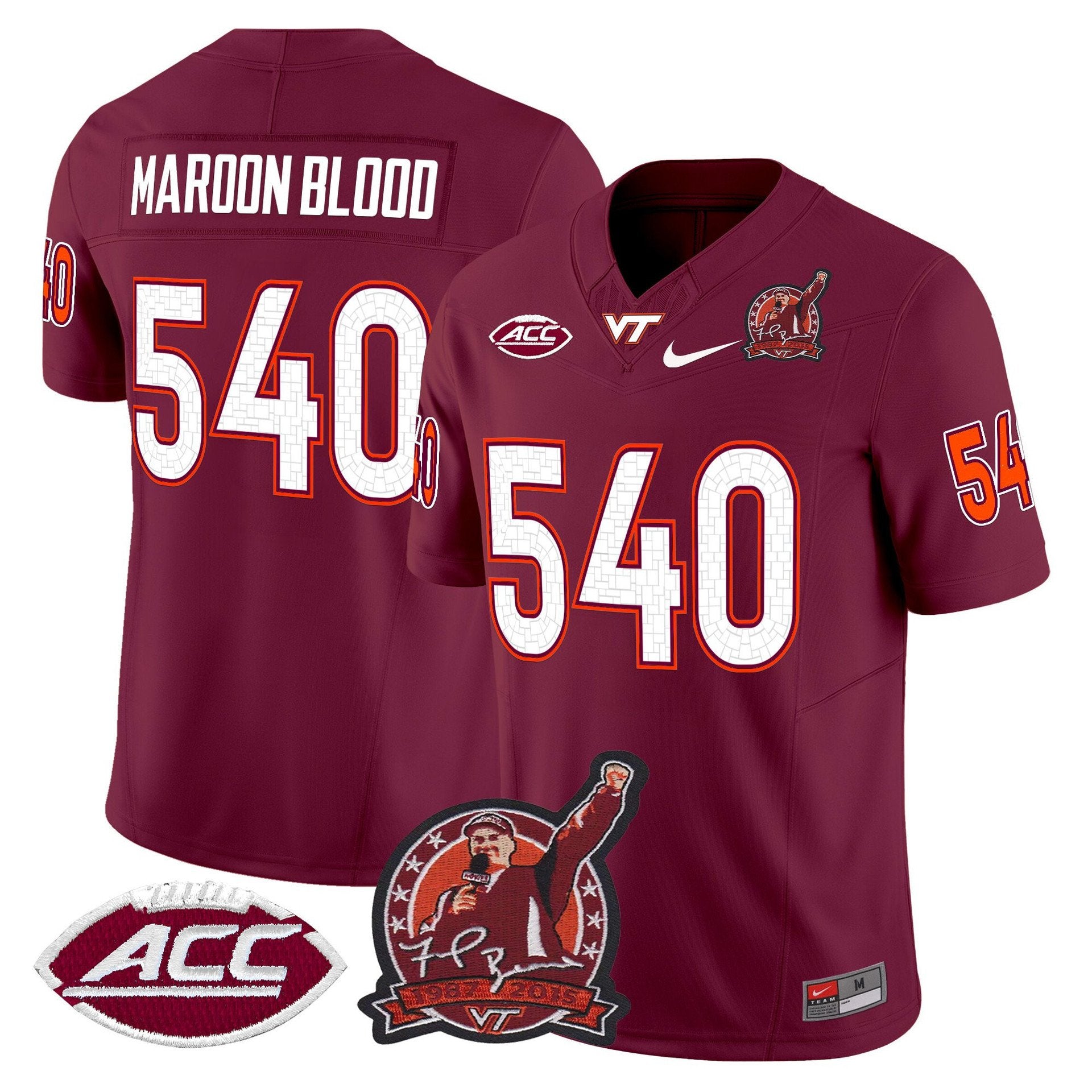Maroon Blood Jersey #540 Virginia Tech Hokies Coach Frank Beamer 2025 Maroon