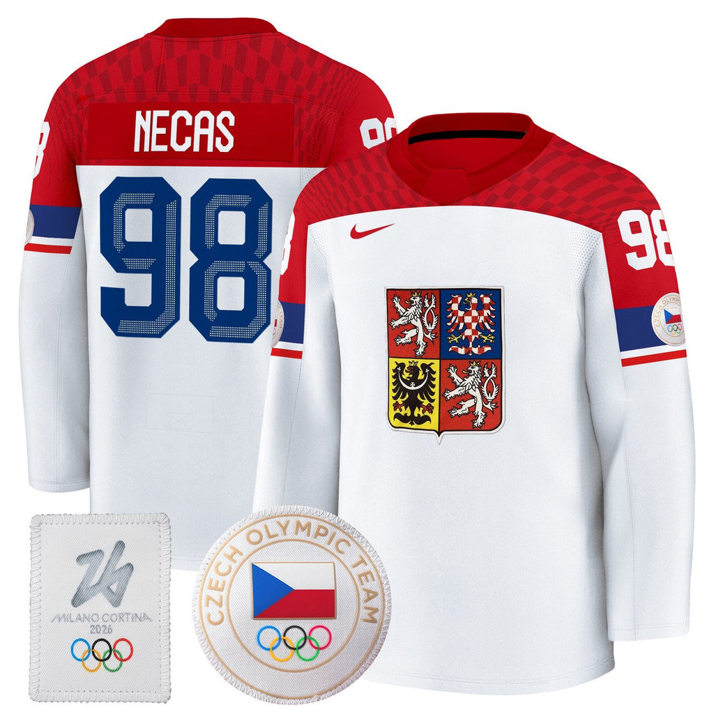Martin Necas Jersey #98 Czechia Olympic 2026 Premium Hockey Stitched White