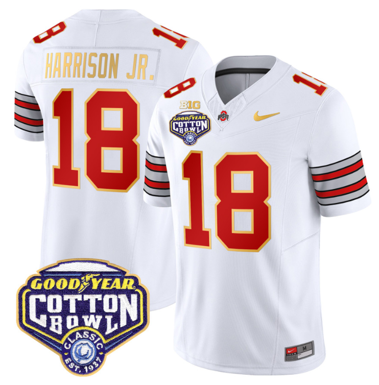 Marvin Harrison Jr Jersey #18 Ohio State 'Heritage Stripe' Cotton Bowl White