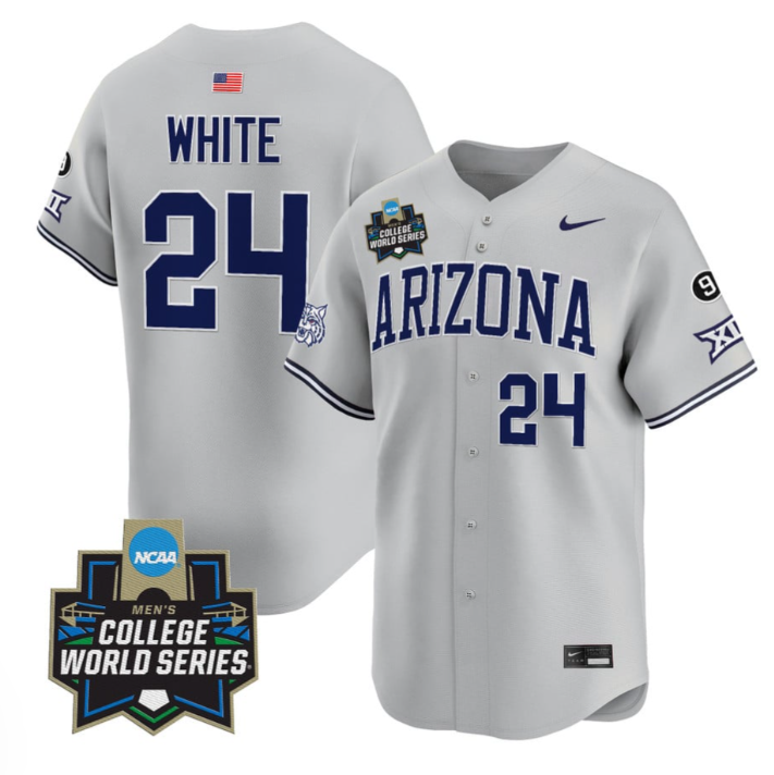Mason White Jersey #24 Arizona Wildcats 2025 World Series Stitched Gray
