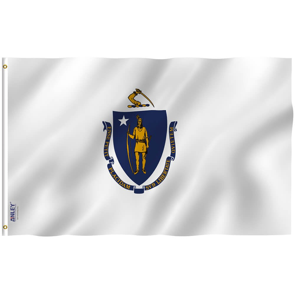 Massachusetts State Flag - Massachusetts MA Flag Polyester with Brass Grommets 3X5Ft Banner USA