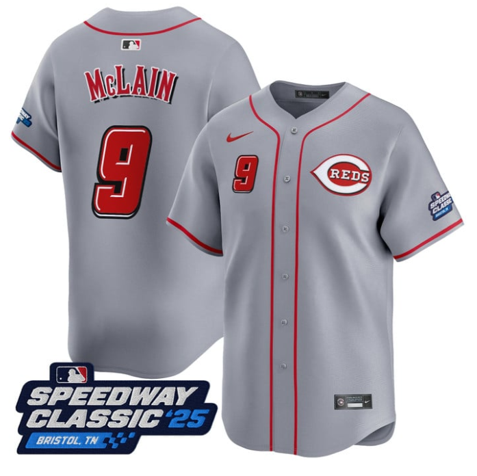 Matt McLain Jersey #9 Cincinnati Reds Speedway Classic Limited Stitched Gray