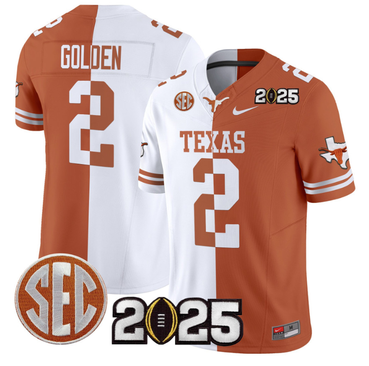 Matthew Golden Jersey #2 Texas Longhorns 2025 CFP Final Patch Split