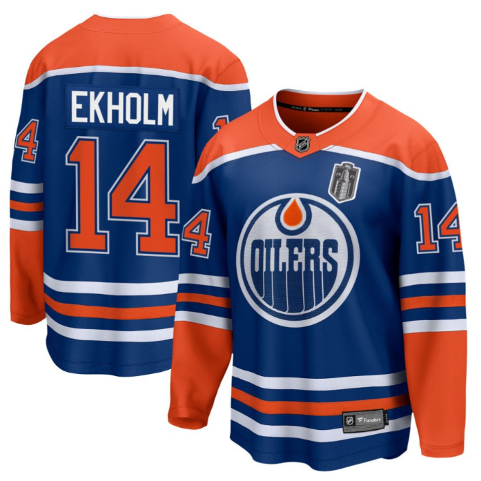 Mattias Ekholm 14 Edmonton Oilers 2025 Stanley Cup Final Home Breakaway Men Jersey Royal