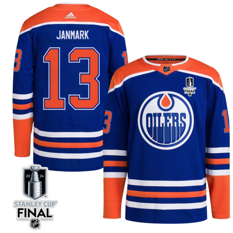 Mattias Janmark 13 Edmonton Oilers 2024 STANLEY CUP Final Home Primegreen Jersey Men, Royal