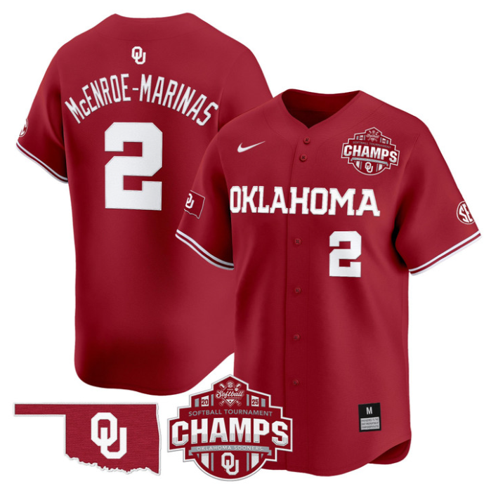 McEnroe-Marinas Jersey #2 Oklahoma Sooners 2025 SEC Champions Patch Limited Stitched Crimson