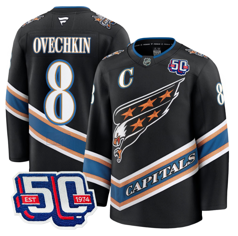 Men Alex Ovechkin Jersey #8 Washington Capitals Eagle 50th Anniversary Black