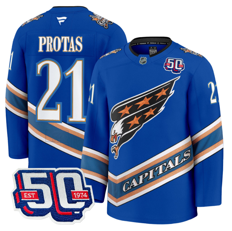 Men Aliaksei Protas Jersey #21 Washington Capitals Eagle 50th Anniversary Royal