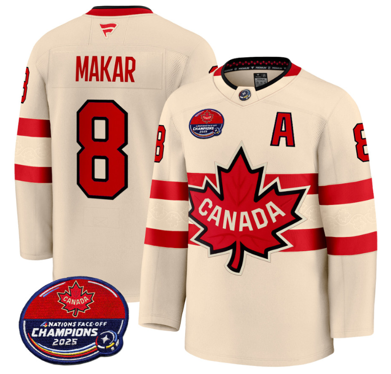 Men Cale Makar Jersey #8 Canada 4 Nations Face-Off 2025 Champions V2 Cream