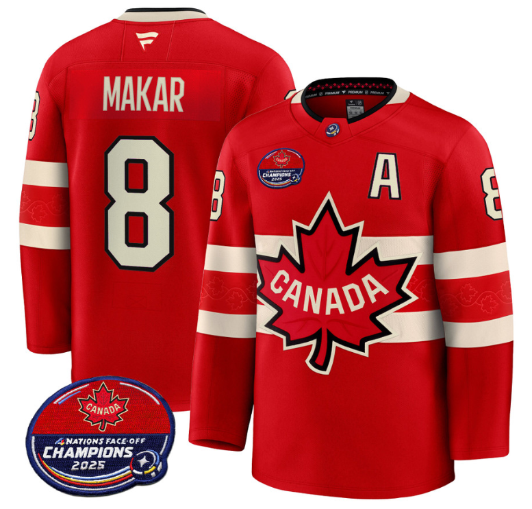 Men Cale Makar Jersey #8 Canada 4 Nations Face-Off 2025 Champions V2 Red