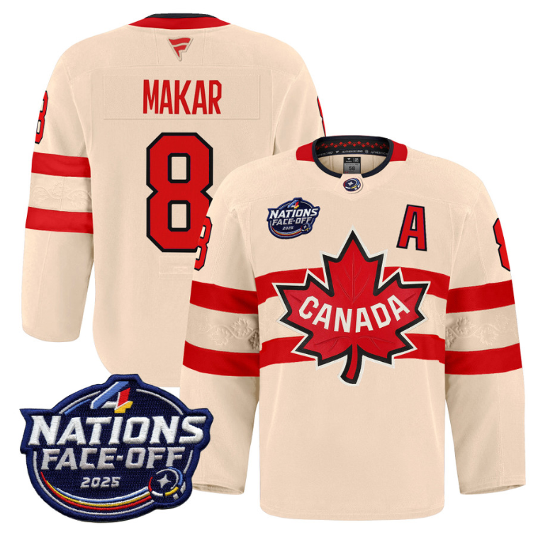 Men Cale Makar Jersey #8 Canada 4 Nations Face-Off 2025 Pro Stitched Cream