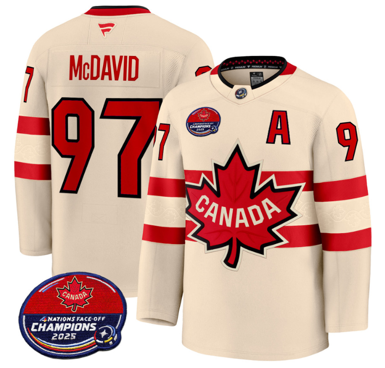 Men Connor McDavid Jersey #97 Canada 4 Nations Face-Off 2025 Champions V2 Cream