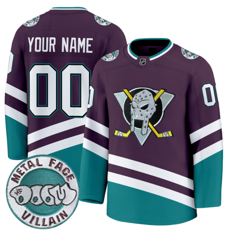 Men Custom Anaheim Ducks Jersey MF DOOM Metal Face Villain Patch Stitched